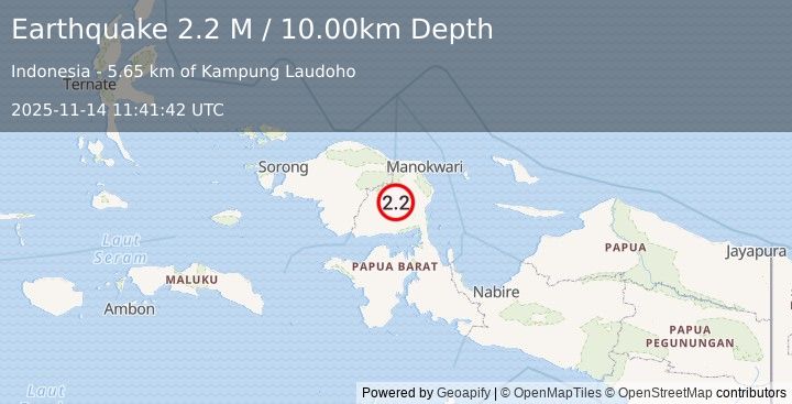 Earthquake West Papua Region, Indonesia (2.3 M) (2025-11-14 11:41:43 UTC)