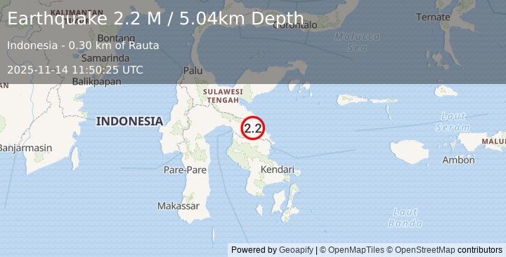 Earthquake Sulawesi, Indonesia (2.2 M) (2025-11-14 11:51:16 UTC)
