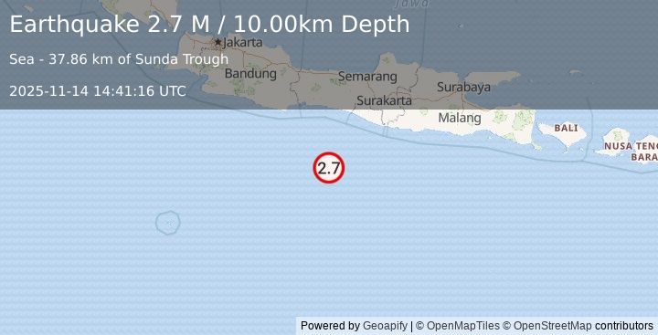 Earthquake South of Java, Indonesia (2.4 M) (2025-11-14 14:41:24 UTC)