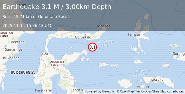 Earthquake Minahassa Peninsula, Sulawesi (3.1 M) (2025-11-14 15:36:16 UTC)