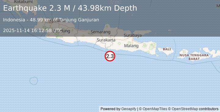 Earthquake Java, Indonesia (2.3 M) (2025-11-14 16:12:58 UTC)