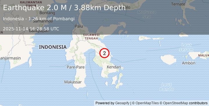 Earthquake Sulawesi, Indonesia (2.0 M) (2025-11-14 16:28:58 UTC)