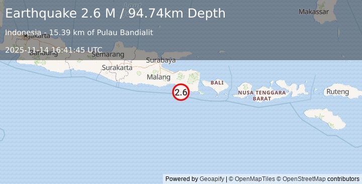 Earthquake Java, Indonesia (2.6 M) (2025-11-14 16:41:47 UTC)