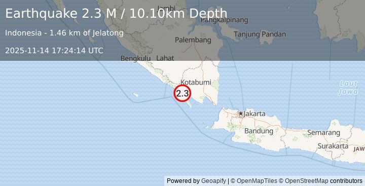 Earthquake Southern Sumatra, Indonesia (2.2 M) (2025-11-14 17:24:15 UTC)
