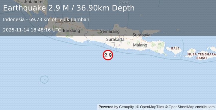 Earthquake Java, Indonesia (2.9 M) (2025-11-14 18:48:16 UTC)