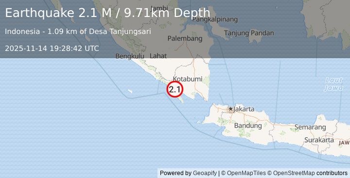 Earthquake Southern Sumatra, Indonesia (2.1 M) (2025-11-14 19:28:42 UTC)