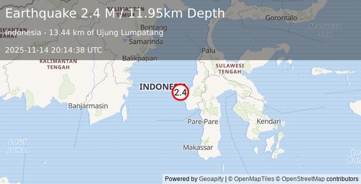 Earthquake Sulawesi, Indonesia (2.4 M) (2025-11-14 20:14:37 UTC)