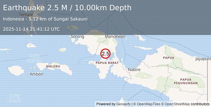 Earthquake West Papua Region, Indonesia (2.5 M) (2025-11-14 21:41:14 UTC)