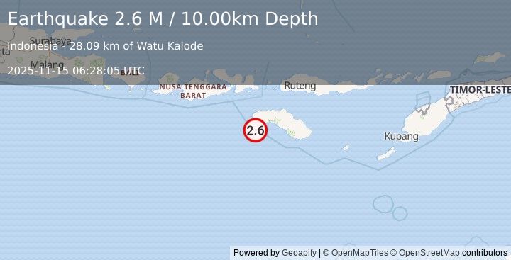 Earthquake Sumba Region, Indonesia (2.6 M) (2025-11-15 06:28:05 UTC)