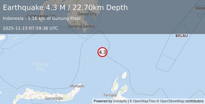 Earthquake Talaud Islands, Indonesia (4.3 M) (2025-11-15 07:59:36 UTC)