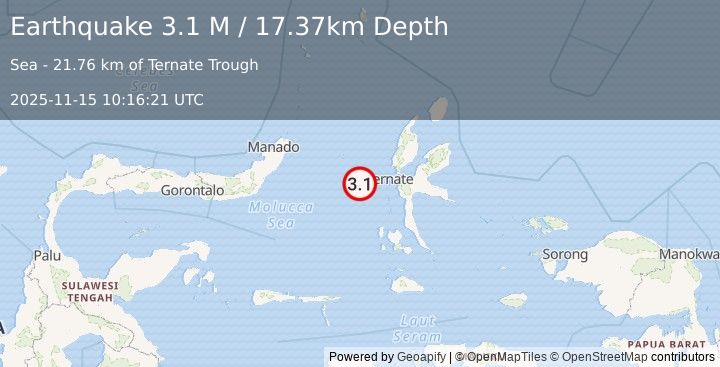 Earthquake Northern Molucca Sea (3.0 M) (2025-11-15 10:16:20 UTC)