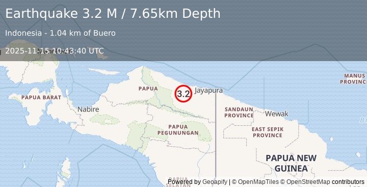 Earthquake Near North Coast of West Papua (3.2 M) (2025-11-15 10:43:40 UTC)