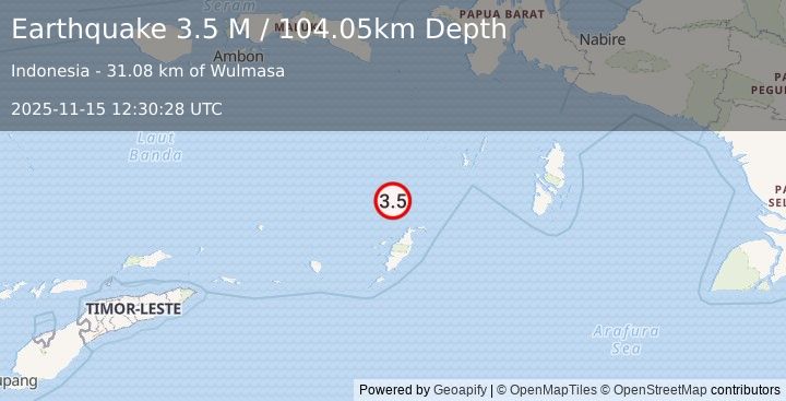 Earthquake Tanimbar Islands Region, Indonesia (3.5 M) (2025-11-15 12:30:28 UTC)