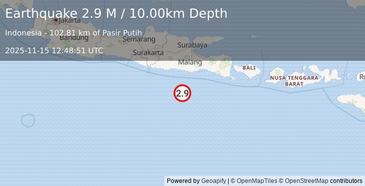 Earthquake South of Java, Indonesia (3.2 M) (2025-11-15 12:48:52 UTC)