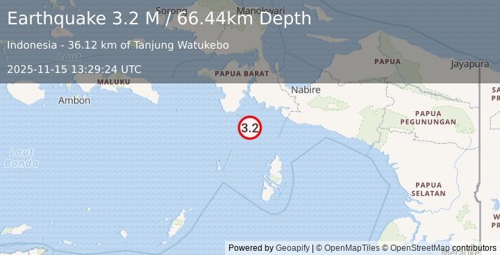 Earthquake West Papua Region, Indonesia (3.2 M) (2025-11-15 13:29:25 UTC)