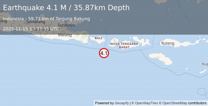 Earthquake South of Bali, Indonesia (4.1 M) (2025-11-15 13:33:35 UTC)