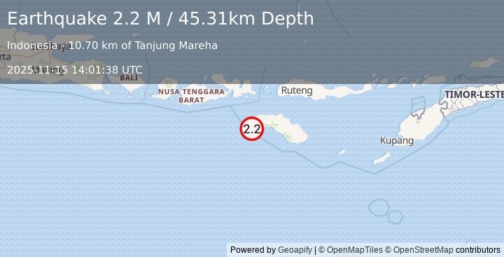 Earthquake Sumba Region, Indonesia (2.2 M) (2025-11-15 14:01:38 UTC)