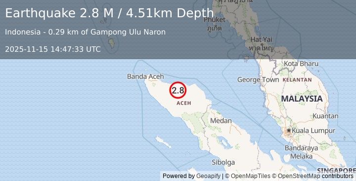 Earthquake Northern Sumatra, Indonesia (2.8 M) (2025-11-15 14:47:33 UTC)