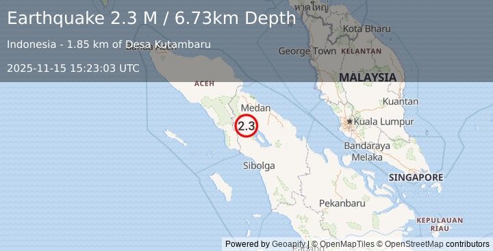 Earthquake Northern Sumatra, Indonesia (2.3 M) (2025-11-15 15:23:03 UTC)