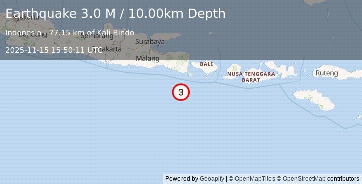 Earthquake South of Java, Indonesia (2.9 M) (2025-11-15 15:50:14 UTC)