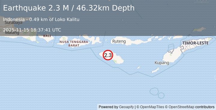Earthquake Sumba Region, Indonesia (2.3 M) (2025-11-15 18:37:41 UTC)