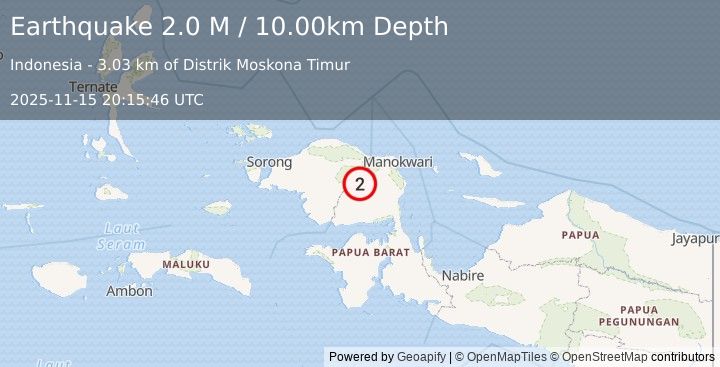Earthquake West Papua Region, Indonesia (2.3 M) (2025-11-15 20:15:42 UTC)