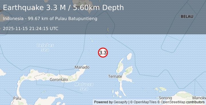 Earthquake Northern Molucca Sea (3.3 M) (2025-11-15 21:24:15 UTC)