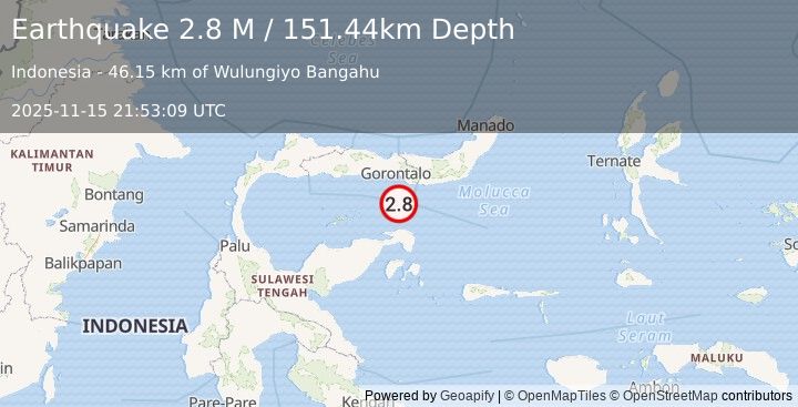 Earthquake Minahassa Peninsula, Sulawesi (3.1 M) (2025-11-15 21:53:04 UTC)