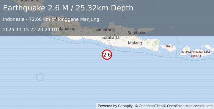 Earthquake Java, Indonesia (2.6 M) (2025-11-15 22:20:25 UTC)