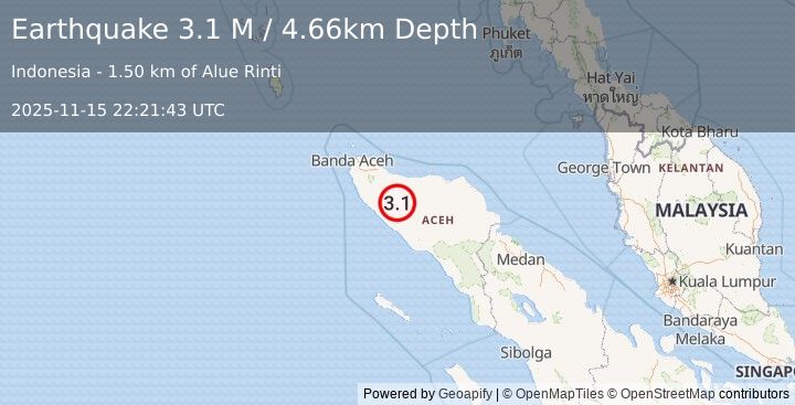 Earthquake Northern Sumatra, Indonesia (2.9 M) (2025-11-15 22:21:42 UTC)