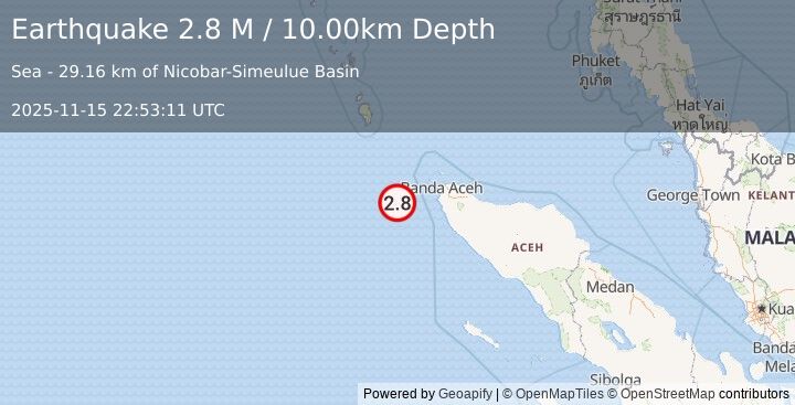 Earthquake Northern Sumatra, Indonesia (2.8 M) (2025-11-15 22:53:11 UTC)