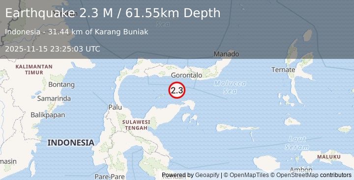 Earthquake Minahassa Peninsula, Sulawesi (2.3 M) (2025-11-15 23:25:03 UTC)