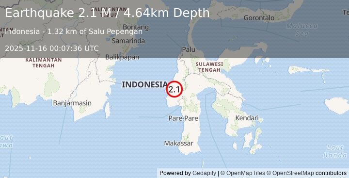 Earthquake Sulawesi, Indonesia (2.2 M) (2025-11-16 00:07:35 UTC)