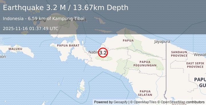 Earthquake West Papua, Indonesia (3.2 M) (2025-11-16 01:37:49 UTC)