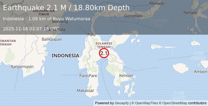 Earthquake Sulawesi, Indonesia (2.1 M) (2025-11-16 02:07:17 UTC)