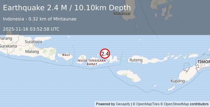 Earthquake Sumbawa Region, Indonesia (2.4 M) (2025-11-16 03:52:58 UTC)