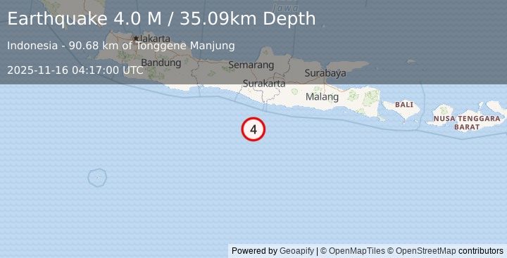 Earthquake Java, Indonesia (4.0 M) (2025-11-16 04:17:00 UTC)