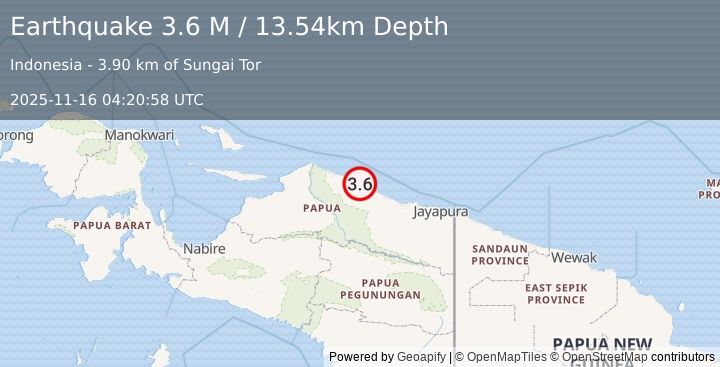 Earthquake Near North Coast of West Papua (3.6 M) (2025-11-16 04:20:58 UTC)