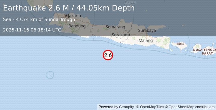 Earthquake South of Java, Indonesia (2.6 M) (2025-11-16 06:18:14 UTC)