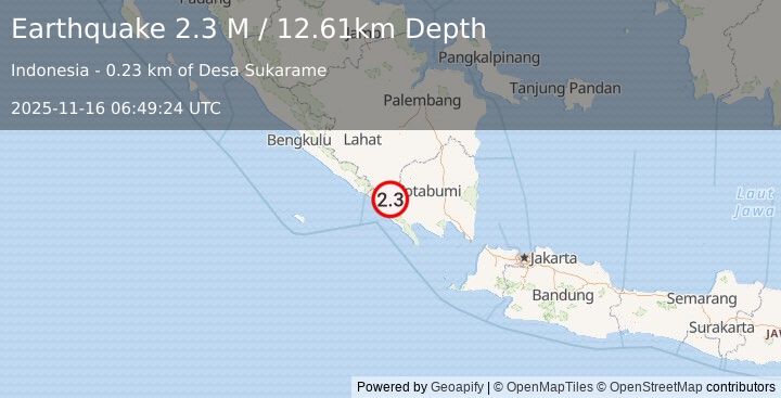 Earthquake Southern Sumatra, Indonesia (2.5 M) (2025-11-16 06:49:23 UTC)