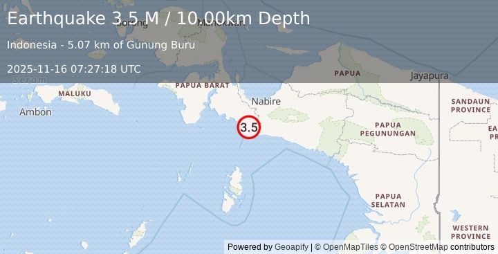 Earthquake West Papua Region, Indonesia (3.5 M) (2025-11-16 07:27:18 UTC)