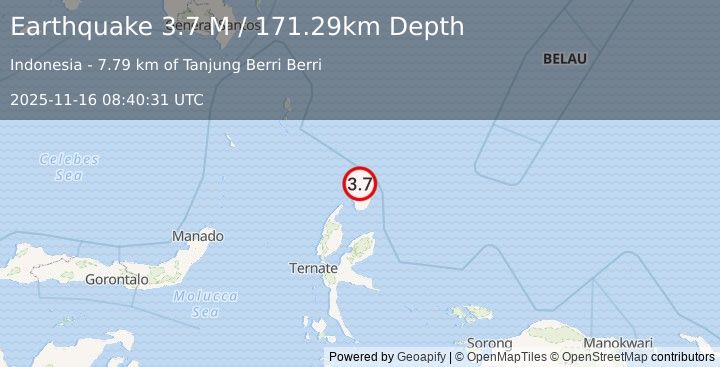 Earthquake Halmahera, Indonesia (2.7 M) (2025-11-16 08:40:30 UTC)