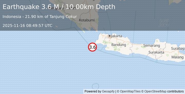 Earthquake Java, Indonesia (3.6 M) (2025-11-16 08:49:57 UTC)