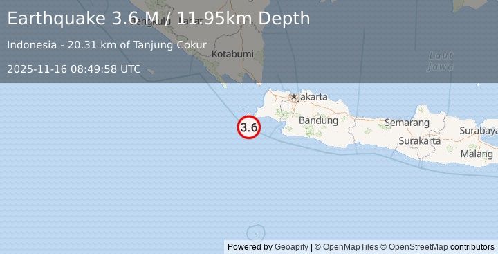 Earthquake Java, Indonesia (3.6 M) (2025-11-16 08:49:58 UTC)