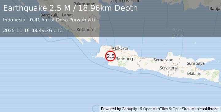 Earthquake Java, Indonesia (3.6 M) (2025-11-16 08:49:58 UTC)
