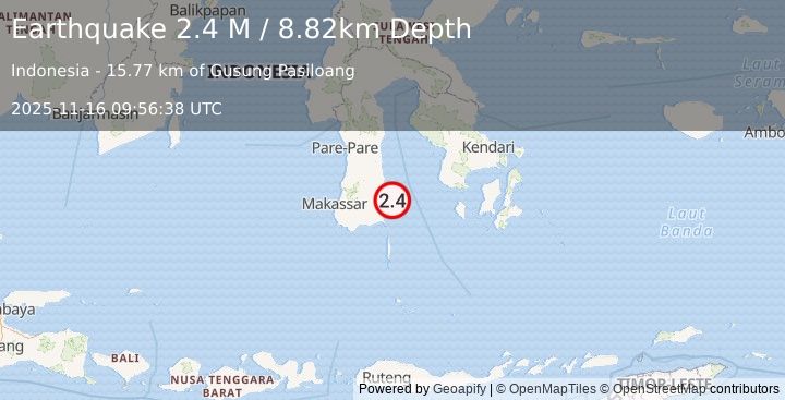 Earthquake Sulawesi, Indonesia (2.4 M) (2025-11-16 09:56:38 UTC)