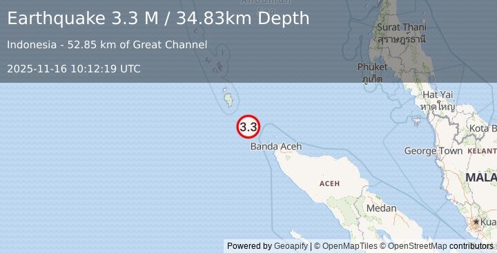 Earthquake Nicobar Islands, India Region (3.4 M) (2025-11-16 10:12:19 UTC)