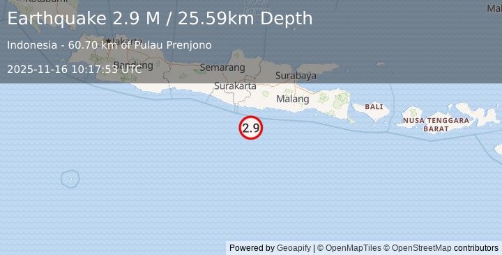 Earthquake Java, Indonesia (2.8 M) (2025-11-16 10:17:53 UTC)