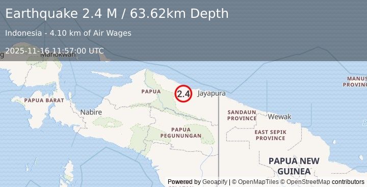 Earthquake Near North Coast of West Papua (2.4 M) (2025-11-16 11:57:00 UTC)