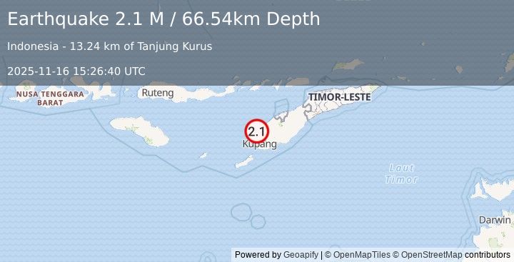 Earthquake Timor Region (2.1 M) (2025-11-16 15:26:40 UTC)